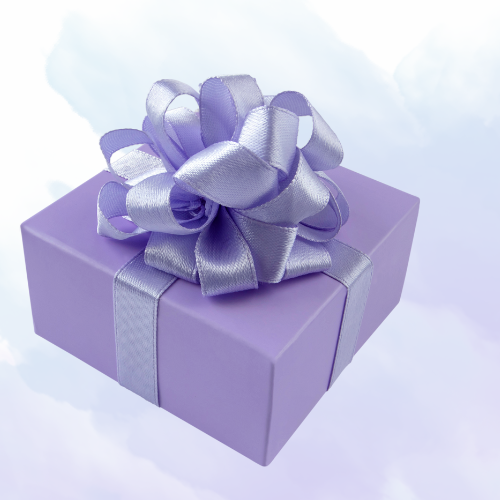 Gift wrapped in purple paper and bow